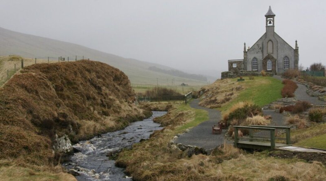 Weisdale Kirk From the old bridge across the Burn of Weisdale.