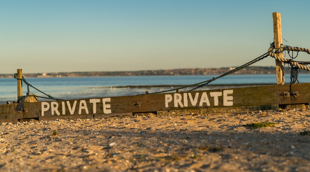 Sign: Private, seen at Shellness Beach on the Isle of Sheppey, Kent, England, UK