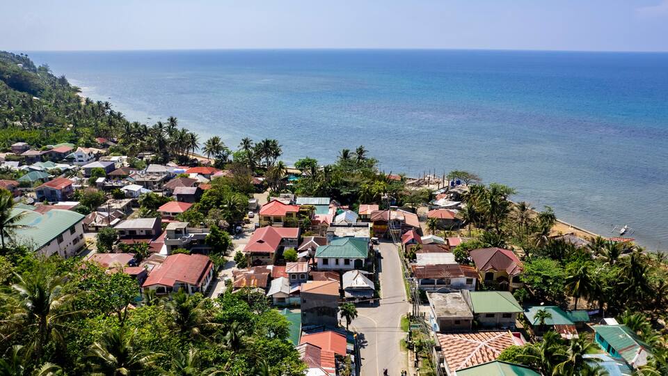 Aerial of the town of Malay, Aklan on the island of Panay in the Philippines.