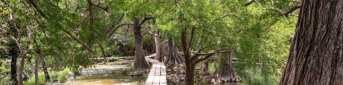 Wooden walk board at Lagos de Colon recreation area, Chiapas, Mexico,