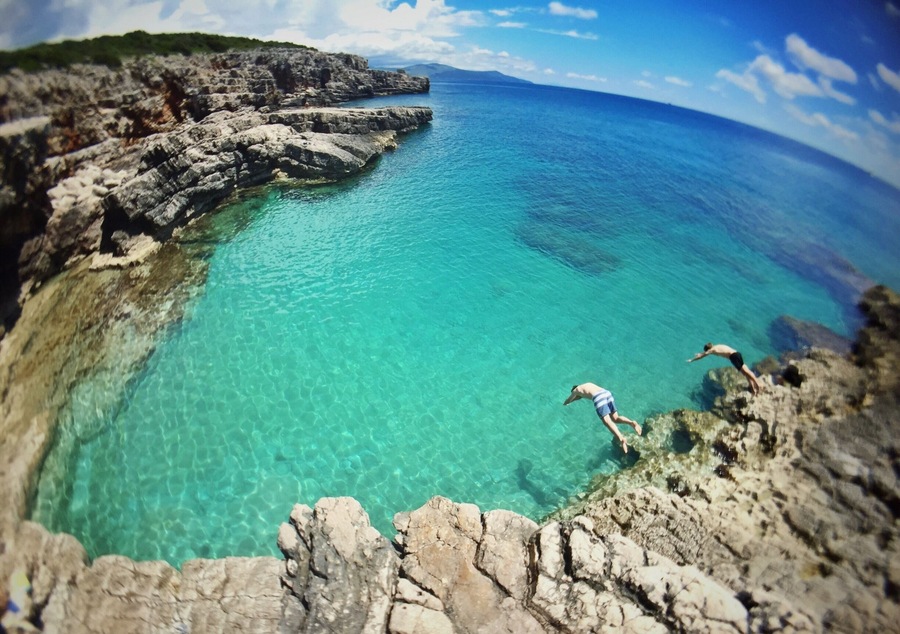 Our first search for a nice swimming spot in Montenegro sure didn't leave us disappointed! At first all we could find was crowded beaches and cliffs full of sea urchins and we felt like giving up, but we decided to head further on a road that just kept getting smaller and smaller until we finally found this amazing place. Our own natural swimming pool, win! \o/ #AquaTrove #montenegro #veslo #cliffs #ocean
