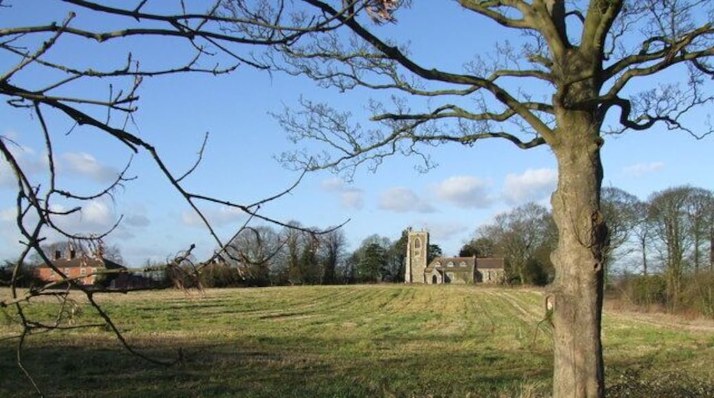 St Michael, Mavis Enderby The church of St Michael is of greenstone in the Gothic style, with traces of Norman work. The chancel was rebuilt to its original length in 1870, and the nave, aisle and porch restored by Fowler in 1875. In the porch is a Norman Pillar Piscina. (A stone basin in a church for draining water used in rinsing the chalice etc.) The churchyard cross has been restored, and there is a sundial erected by a former rector. The church as seen from the B1195.