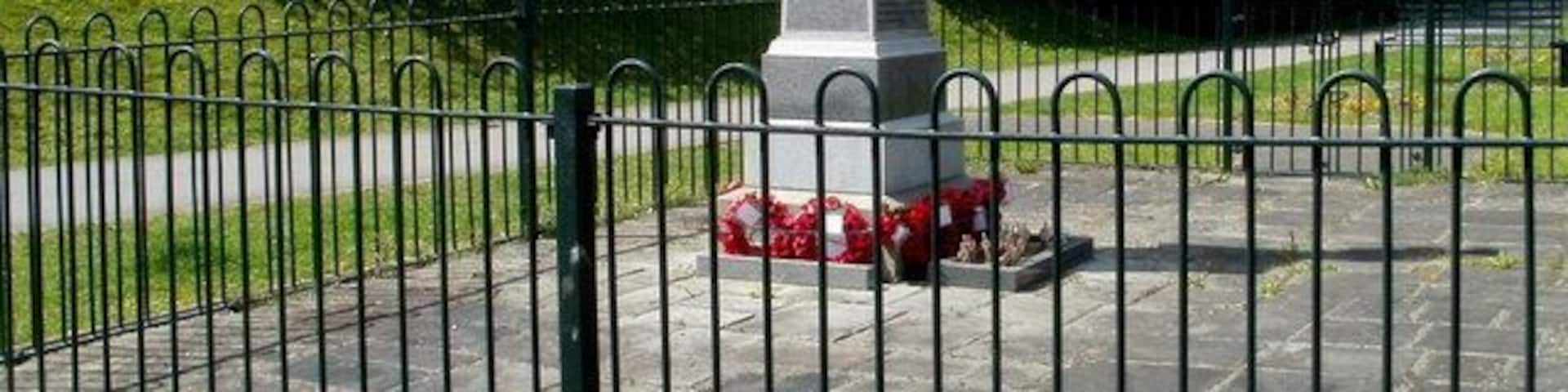 Relocated Trelewis War Memorial. The War Memorial was officially unveiled on Captains Hill on May 31st 1925 as a memorial to the 45 men of Trelewis who died in the Great War. Its original location had by 1999 become isolated, because of mine closures and reshaping of the landscape. It was also suffering some vandalism and beginning to look unkempt and neglected. Thus in 2002, after 3 years of fund-raising by volunteers, a team of Royal Monmouthshire Engineers moved the statue to its new location here, set above the west side of the B4255 near the Ffaldcaiach Inn. Link The rededication of the War Memorial was on June 23rd 2002, after a march of war veterans through the village.