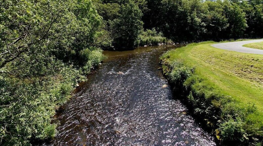 Confluence of the Clun and Ely in Pontyclun. Looking along the Ely River (Afon Elai in Welsh). The smaller Afon Clun flows in from the left.