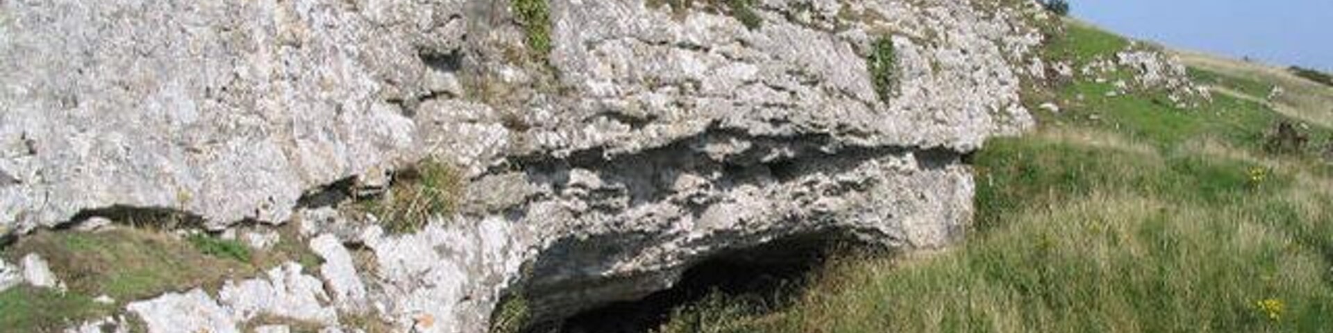 Cave entrance, Gop Hill. This cave is just south of the cairn at the top of Gop hill. It was used as a burial place in neolithic times. The cave has a spacious interior and links to a smaller cave via a small passage which you have to crawl through - not very pleasant as there are rocks on the floor and tiny animal droppings! I would also recommend a hard hat as it doesn't look very safe.