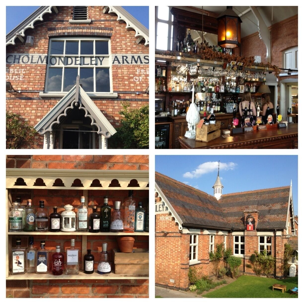 The Cholomondley Arms, once a school for the Cholomondley estate, now a rather fabulous pub specialising in gin - 100 varieties in stock. 