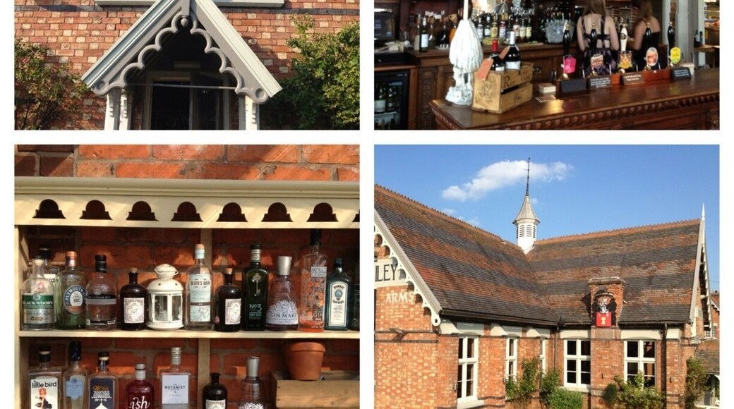 The Cholomondley Arms, once a school for the Cholomondley estate, now a rather fabulous pub specialising in gin - 100 varieties in stock.