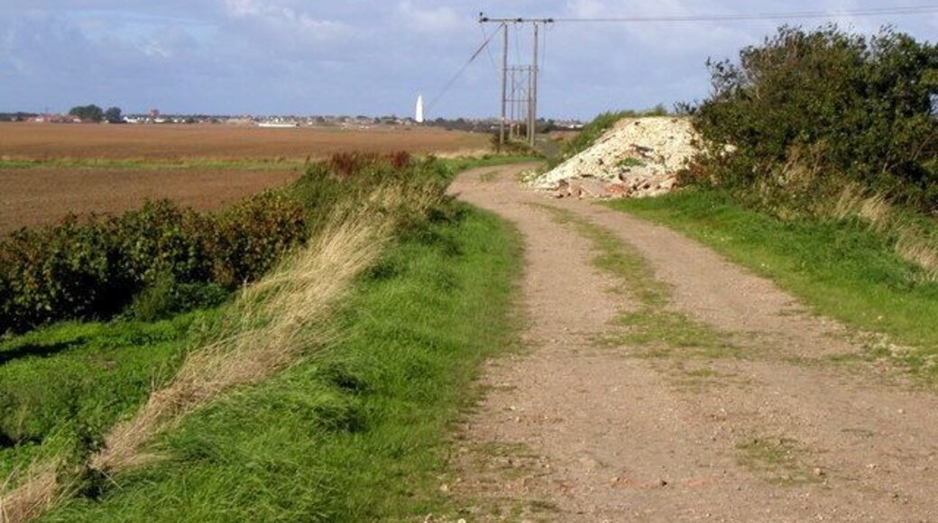 The Hull to Withernsea Railway west of Hollym, East Riding of Yorkshire, England. This is the view just SSW of Withernsea on the old track bed. The railway was closed to passengers in about October 1964 after being the victim of Dr. Beeching's cuts. The trackbed is now mainly used for farmland access. Nearer Patrington, parts of it are no more and the land has been transformed once again into farmland.