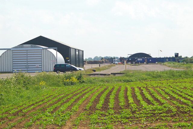 Hibaldstow Airfield. Picture taken looking South from South Carr Road. These buildings house Target Skysports and parachutists were seen descending.