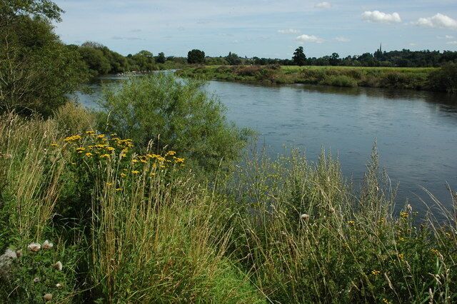 River Wye beside Moor Meadow The River Wye downstream from Ross-on-Wye where is flows past Moor Meadow.