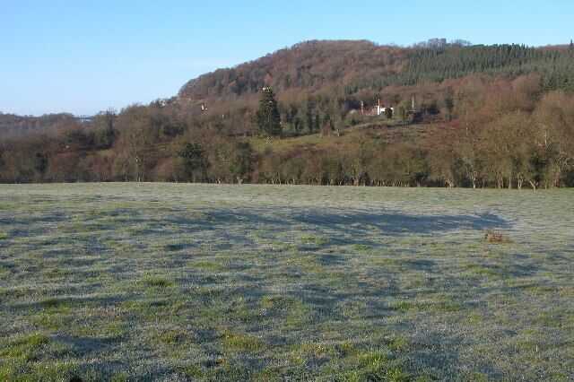 Backbury Hill. Backbury Hill viewed on a frosty morning from a footpath across a field in Checkley.