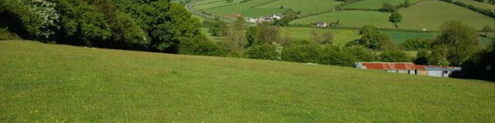 View to the east from the lower slopes of Buckland Hill View to the east from near Bwlch on the lower slopes of Buckland Hill, the wooded hill on the right is Myarth and Pen Cerrig-calch is on the horizon.