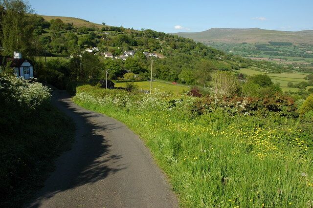 Quiet lane in Bwlch A quiet country no through road in Bwlch. The highest point in the Black Mountains at 811m can be seen on the horizon.