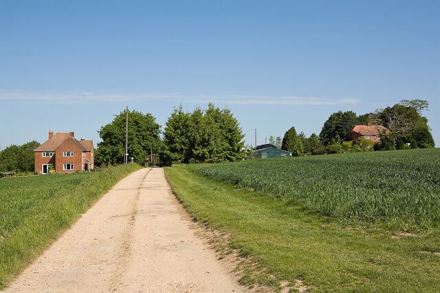 Approaching Hill Farm On its access track which is also a footpath.