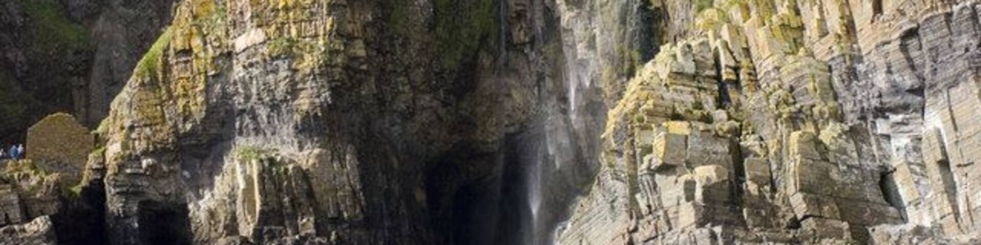 Waterfall at Whaligoe On Billy Connely's visit to Whaligoe this waterfall was 'flowing# skyward.