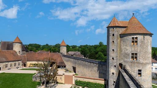 Castle of Blandy les Tours in the Seine-et-Marne department near Paris, France. Panoramic view over the courtyard.