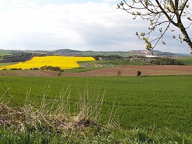 Across the Eden. Looking out across the square from near Nydie Mains to Clyton Caravan Park on the other bank of the Eden.