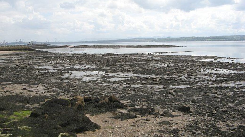 Beach, Bruce Haven Low water off Limekilns with a view to the Pentland Hills.