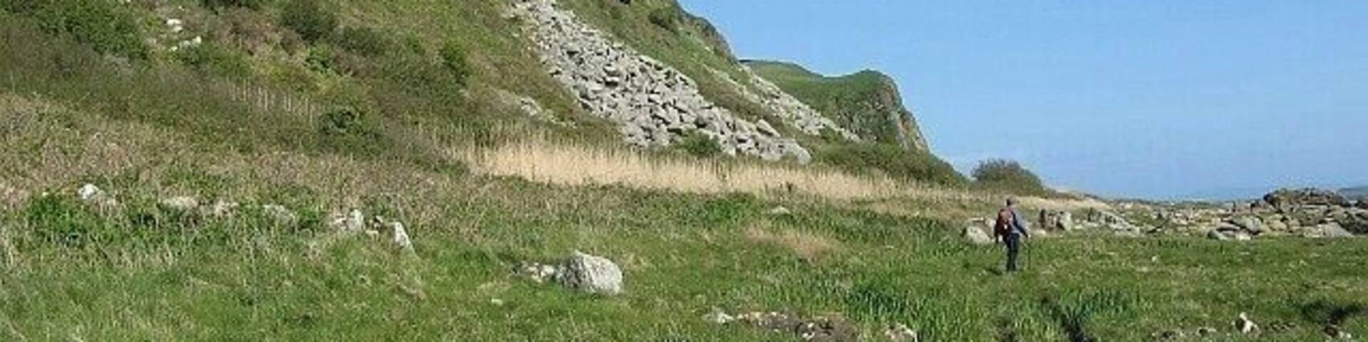 Arran Coastal Way The southern section of the Arran Coastal Way is fairly ill-defined, but at this point follows a waterlogged track just above the beach.