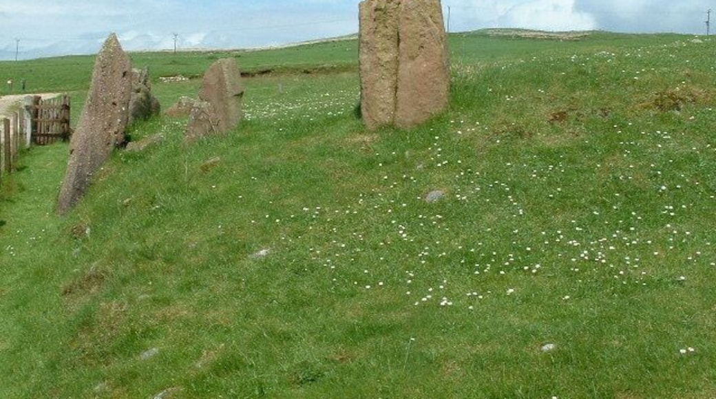 Auchagallon. a curious monument, still unexcavated, is a cross between a cairn and a stone circle, overlooking Machrie Bay.