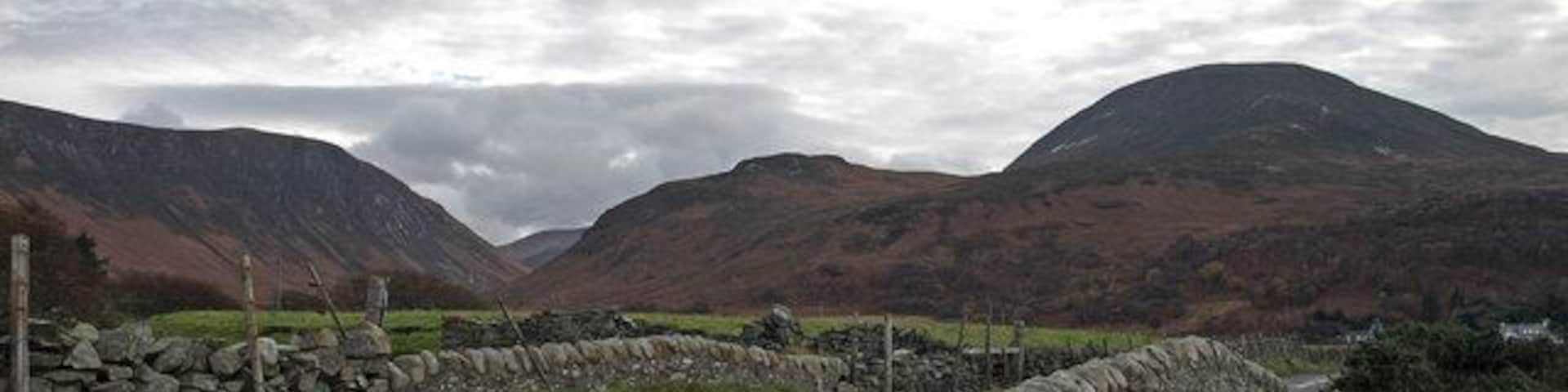 Road Bridge, Catacol Beinn Bhreac above the houses at Fairhaven (on the right of frame). Looking towards Glen Catacol.