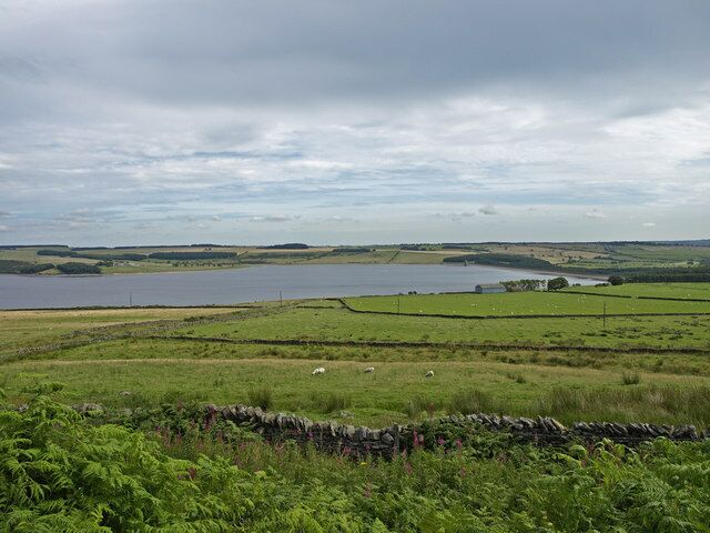 Derwent reservoir View across farmland on the south side of the reservoir.