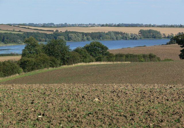 A view towards Eyebrook Reservoir Looking south east from Harborough Hill Road.