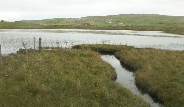 Kirkhouse Loch, Lunnasting. South bay and inflow burn.