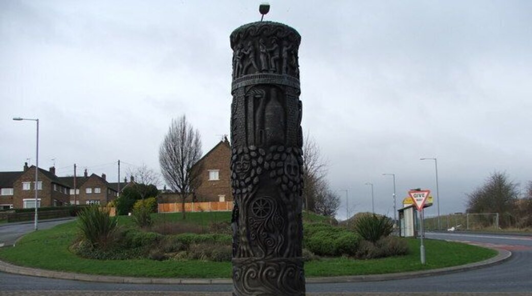 Madocs Column. Sculpture at the entrance to Plas Madoc estate.