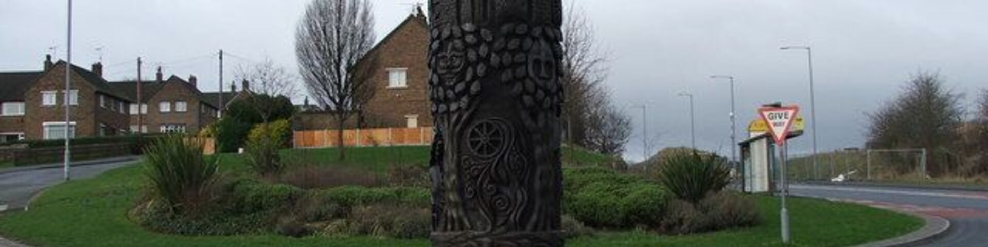 Madocs Column. Sculpture at the entrance to Plas Madoc estate.