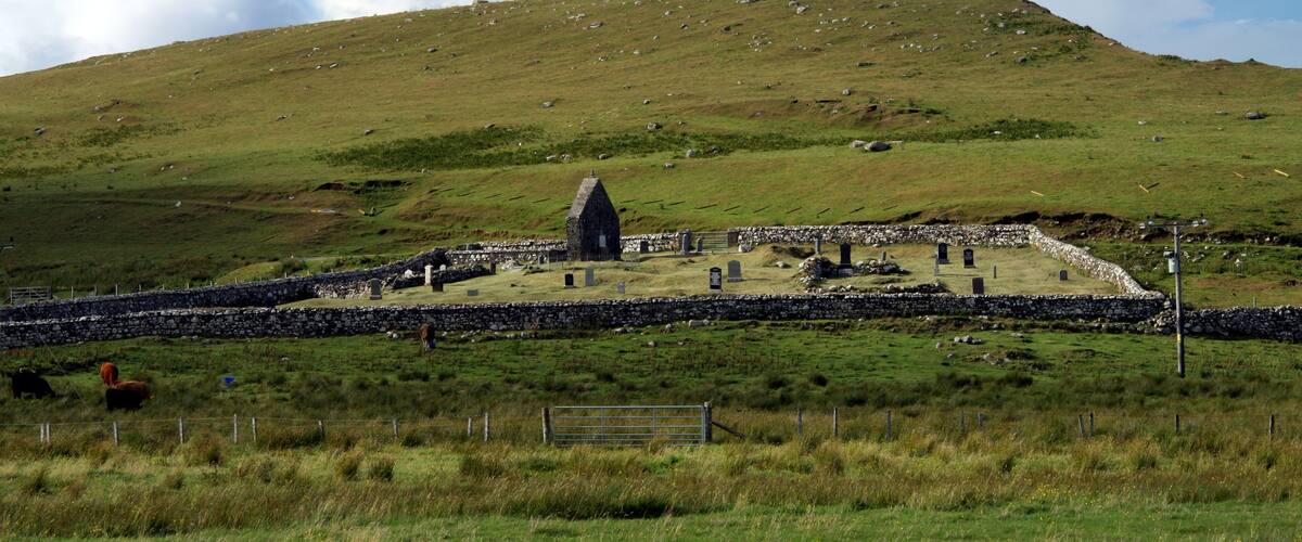 Ruins of church in Balmacqueen, Isles of Skye, Inner Hebrids, Scotland
