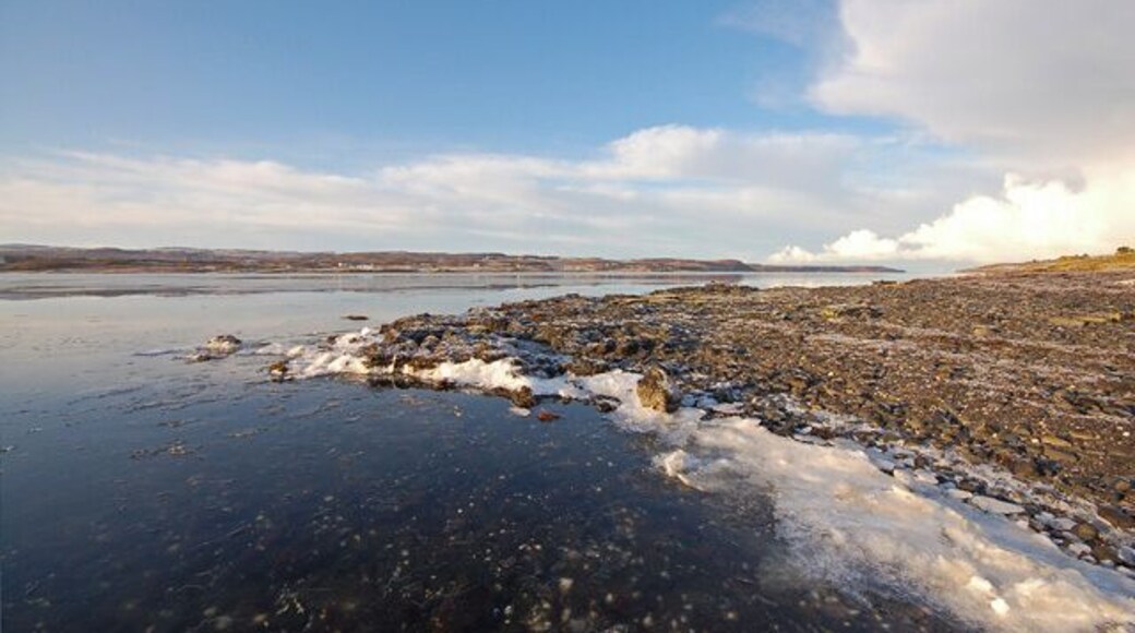 Frozen sea at the mouth of Loch Eyre Just at the mouth of Loch Eyre where it joins Loch Snizort Beag, thin sheets of ice pile up on the shore as the tide flows out of the loch.