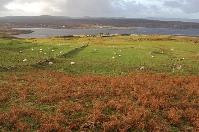 Grazings at Eyre Looking from the old settlement at Eyre, across the grazings towards Loch Snizort Beag.