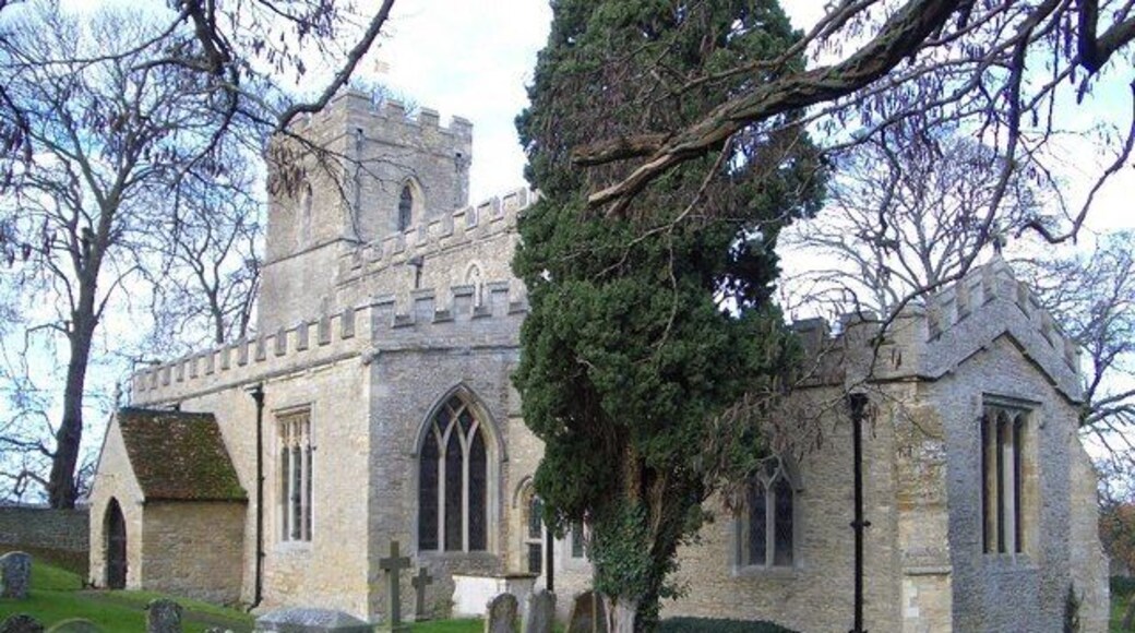 St Mary the Virgin at Clifton Reynes The tower is Norman and much of the rest is 14th century, including tombs of that period with carved wooden effigies of knights of the Reynes family and their wives. There is a carved medieval dog unusually named 'BO' on its collar, upon which rest the feet of Sir Thomas Reynes III (d1390). The church has a tranquil setting and the interior is well worth a visit.