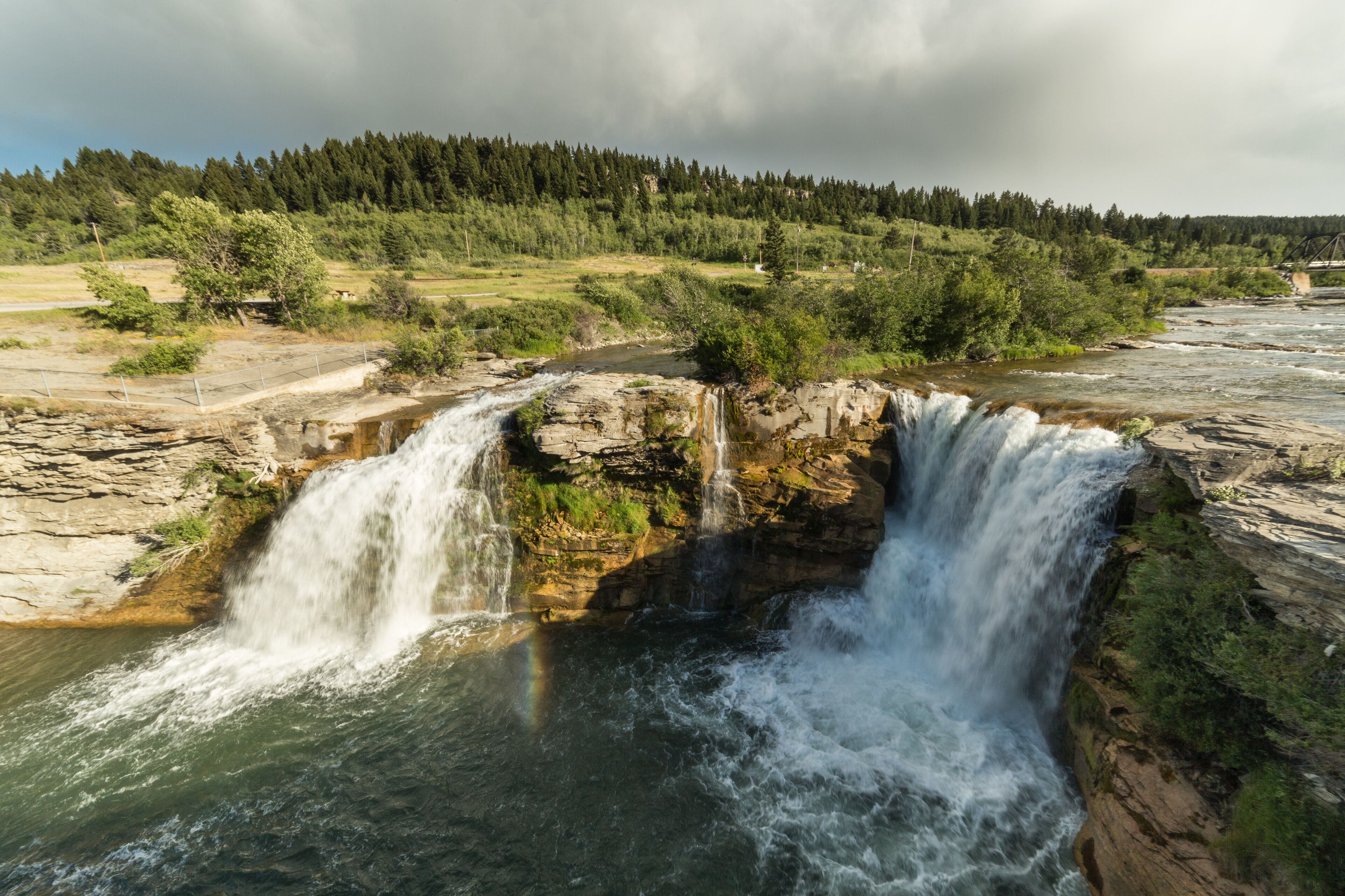 Lundbreck Falls in southwest Alberta, Canada (high angle view)
