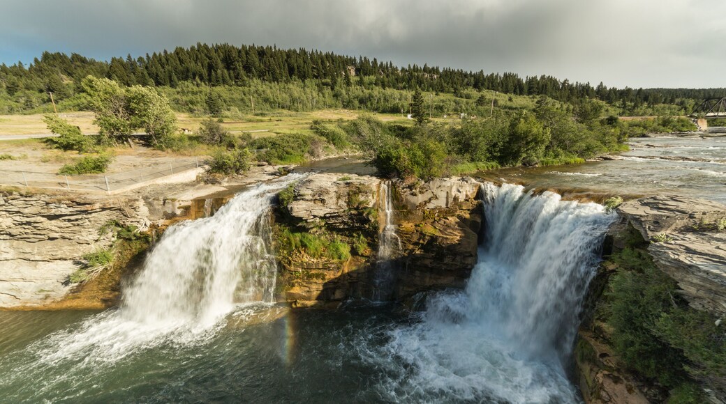 Lundbreck Falls in southwest Alberta, Canada (high angle view)