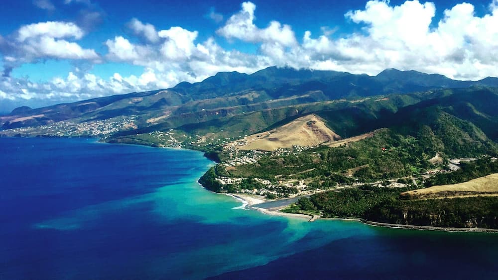 Descending to Canefield Airport, Dominica.