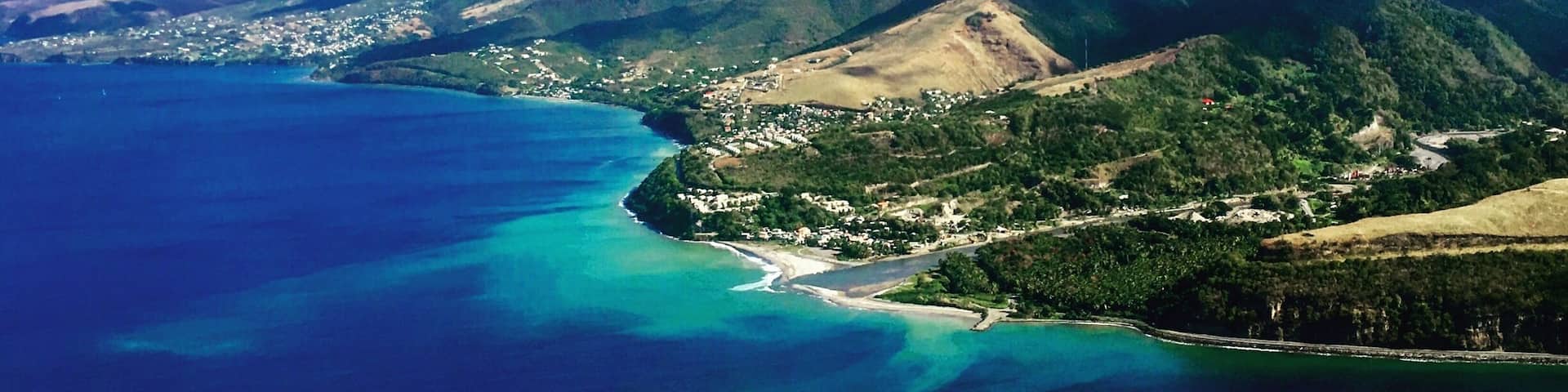 Descending to Canefield Airport, Dominica.