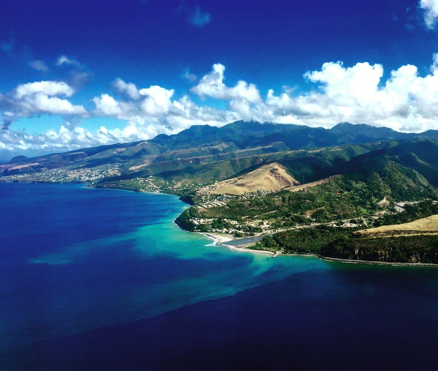 Descending to Canefield Airport, Dominica.