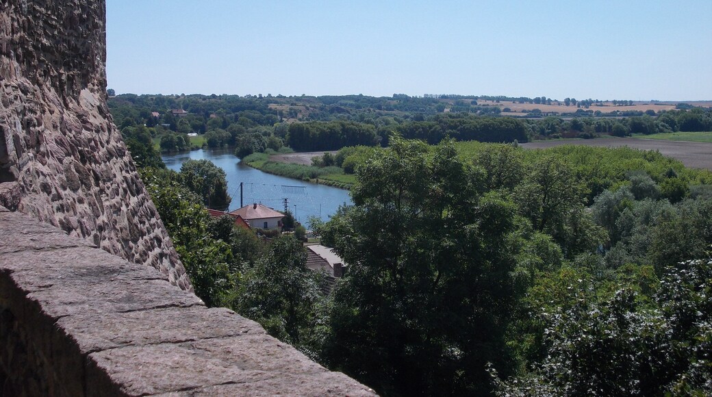Saale river from the castle in Wettin (Wettin-Löbejün, district: Saalekreis, Saxony-Anhalt)