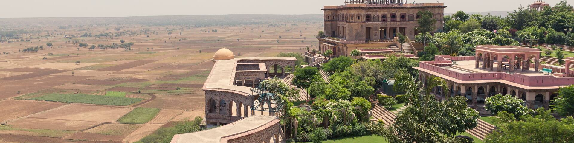 Aerial view of Tijara fort palace by Neemrana in Rajasthan India