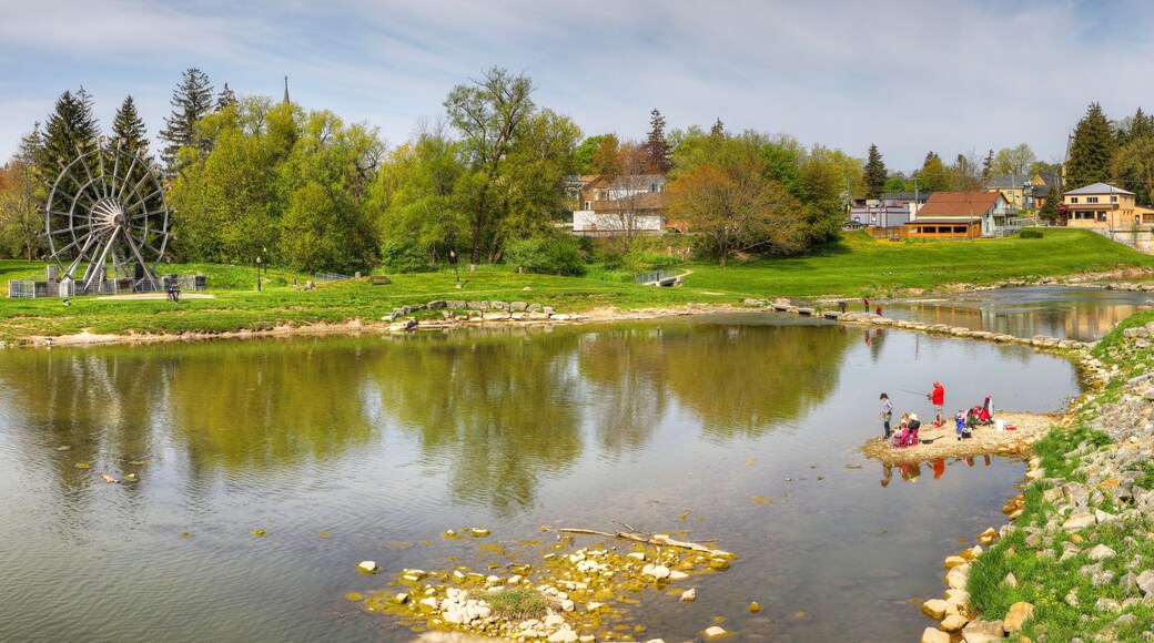 Panorama of a large waterwheel in New Hamburg, Ontario, Canada
