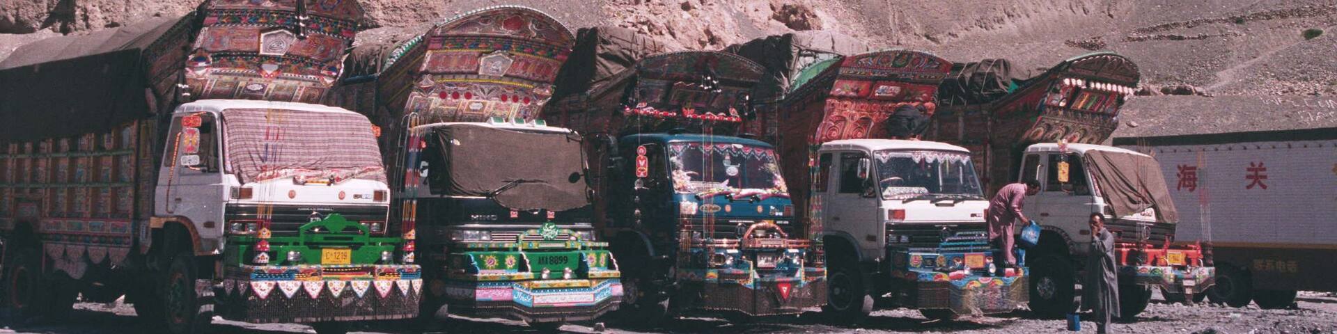When you travel on the Karakoram Highway linking Pakistan and China, you pass Sost. A must stop and final destination of many pakistani transport trucks, which can't pass to the neighboring country. It surprises the decoration of the vehicles, painted and full of adornments.
