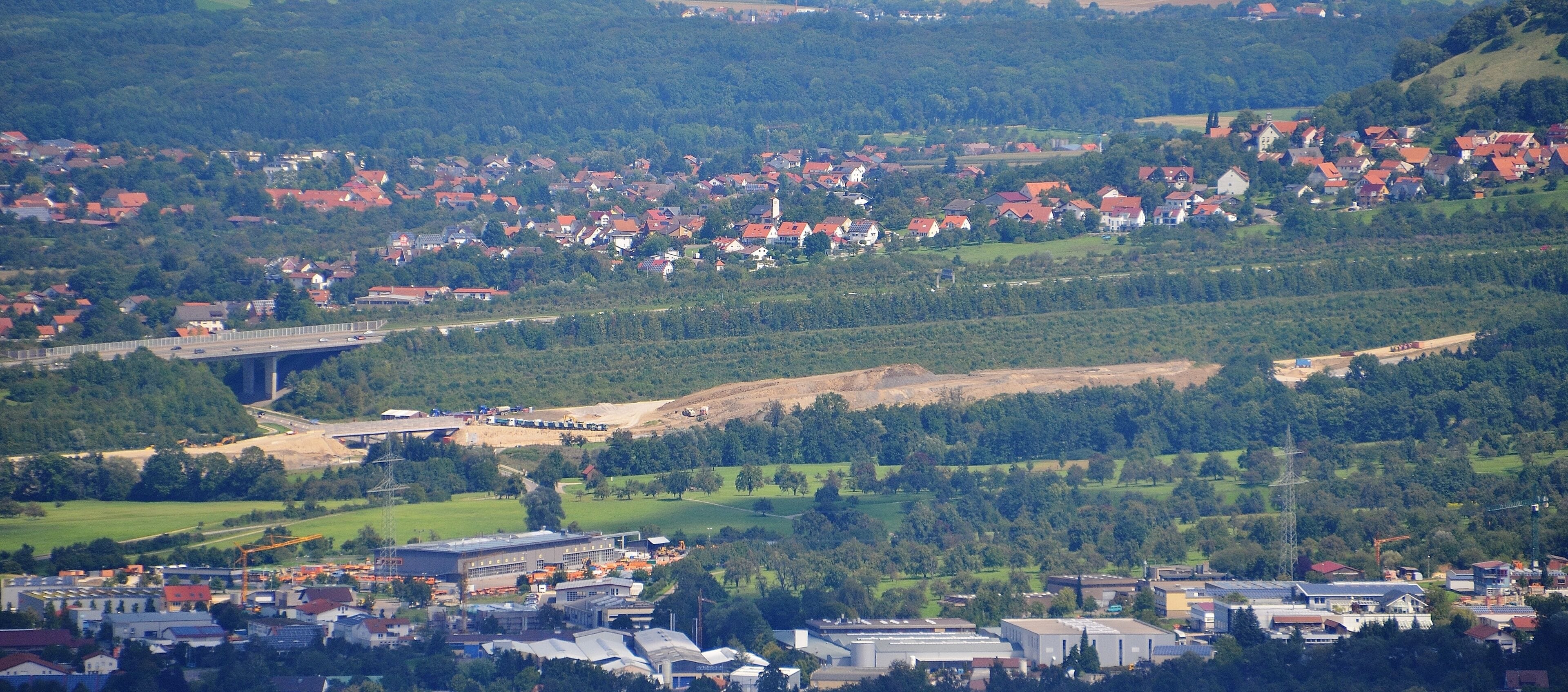 Ausblick vom Breitenstein auf die Baustelle der Bahnstrecke Stuttgart - Ulm beim Aichelberg