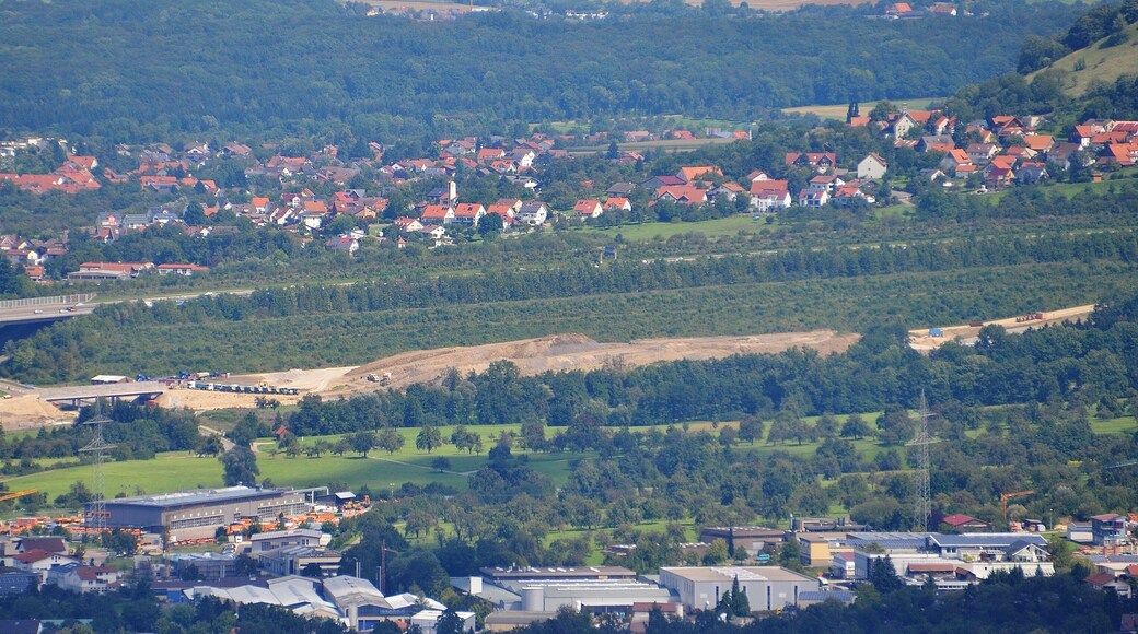 Ausblick vom Breitenstein auf die Baustelle der Bahnstrecke Stuttgart - Ulm beim Aichelberg