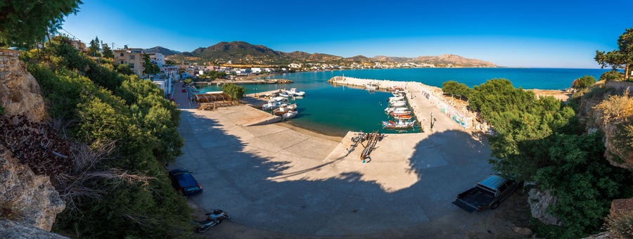 Harbour in Makri Gialos village in southern Crete, Greece.