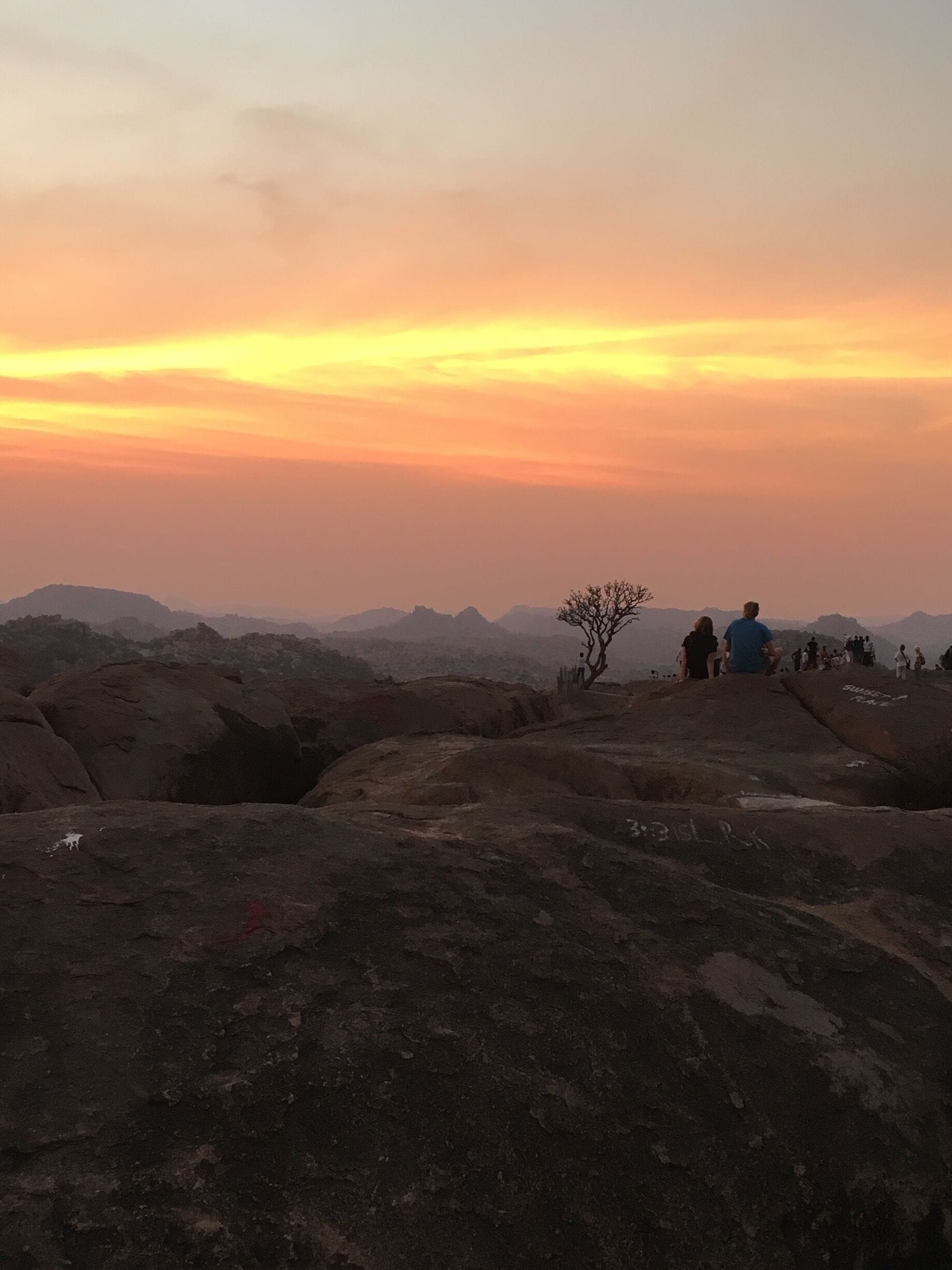 Hampi sure has beautiful Sunsets. This is during February. 20 minutes climb to the birth place of Hanuman (Anjani putra) and you can see the drama in the sky full of hues. 