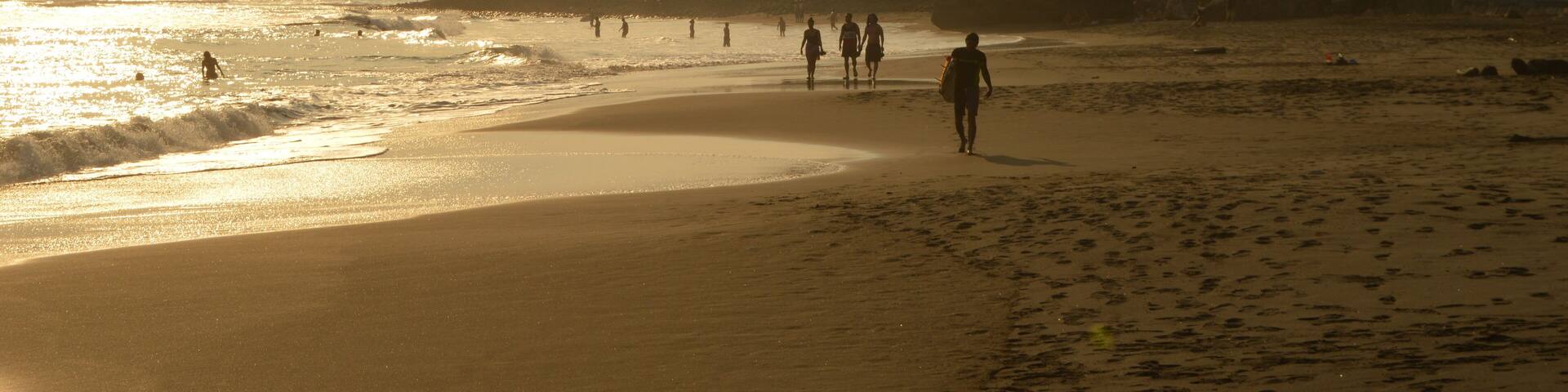 Surfing on the beautiful San Blas beaches in El Salvador, Central America