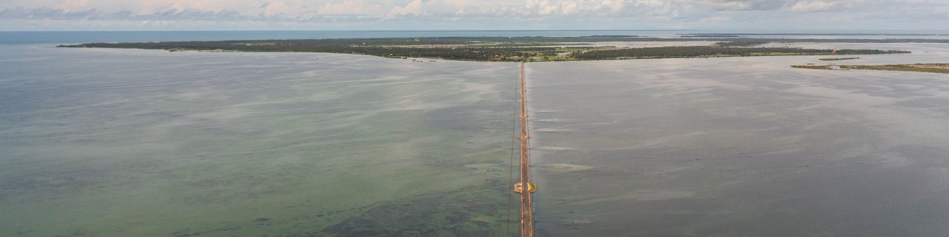 Aerial view of road and bridges between the islands. Sri Lanka.Jaffna.