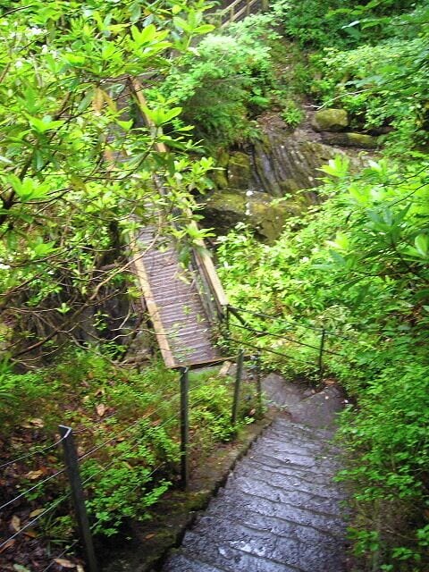 Footbridge Over Abhainn Teithil Gorge The footbridge over Abhainn Teithil gorge is situated at the bottom of steps cut out of the wall of the gorge